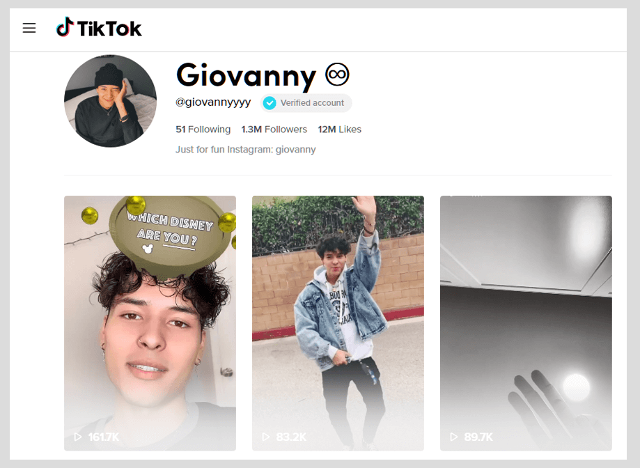 Giovanny Tiktok Profile 2020